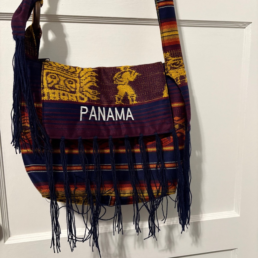 Panama Woven Crossbody Bag Boho Fringe Messenger Shoulder Bag Multicolor Textile